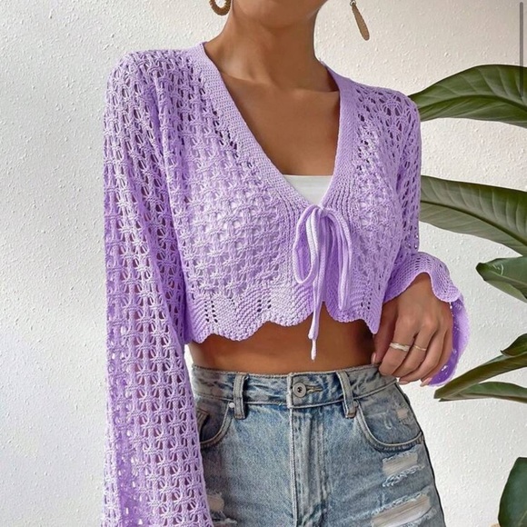 SHEIN Sweaters - SHEIN purple knit cardigan